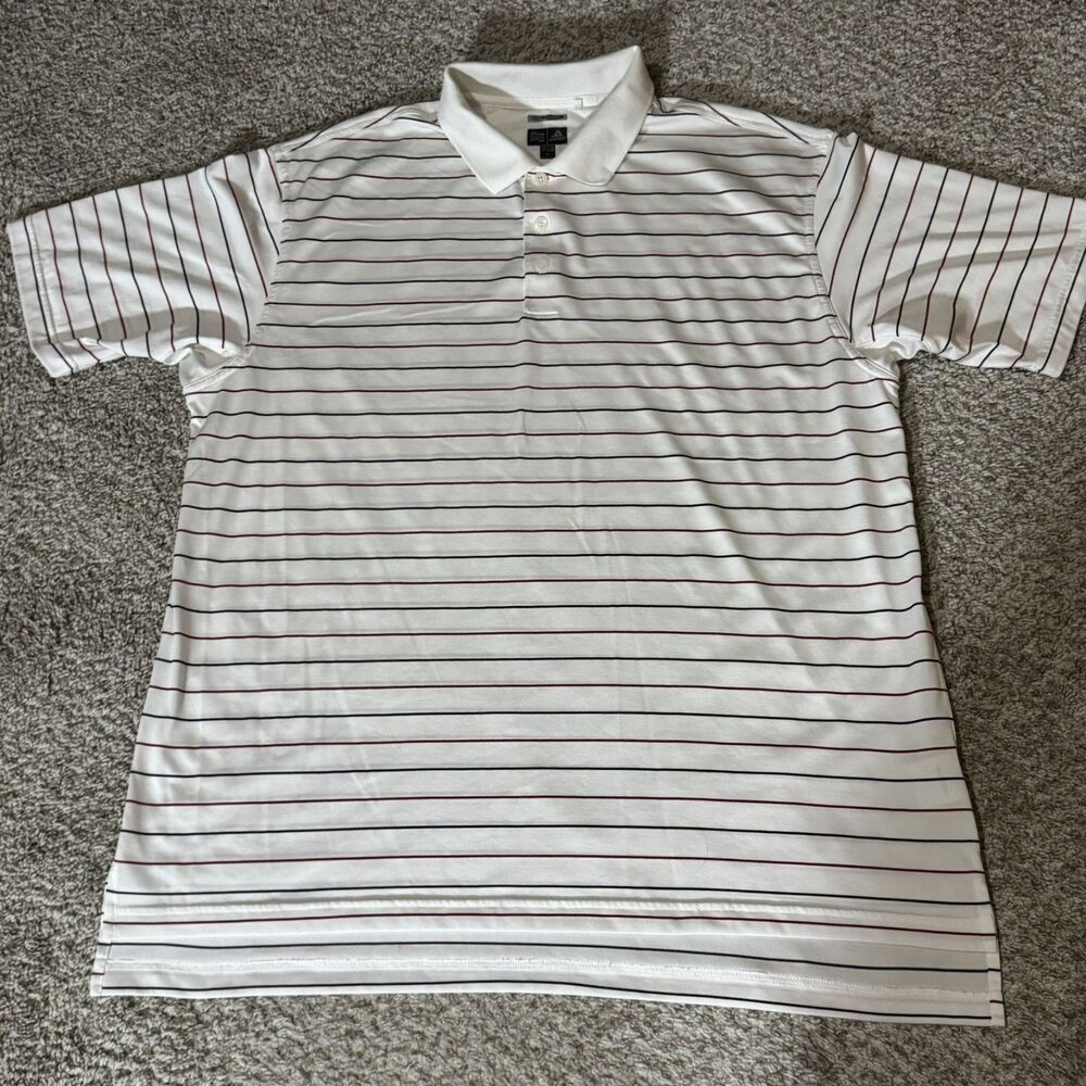 Adidas Golf ClimaCool Polo Shirt Mens XL White Red Black Striped Short Sleeve